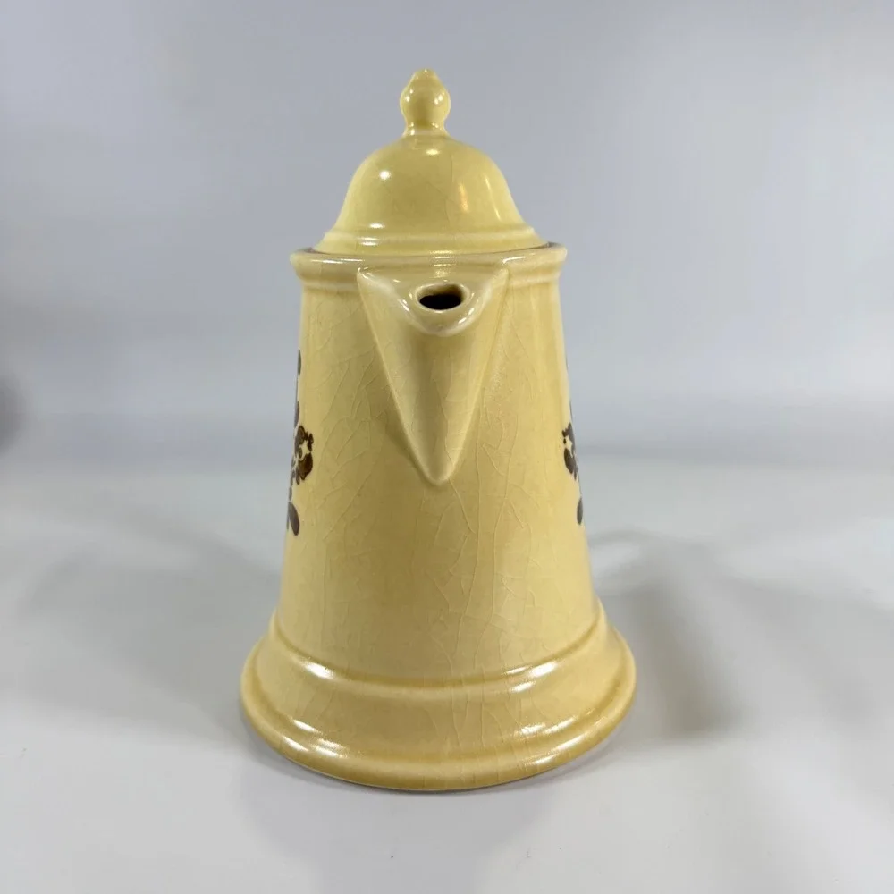 VTG Pfaltzgraff Village Coffee Pot Tea Server Pitcher Tan Brown Folk Farmhouse